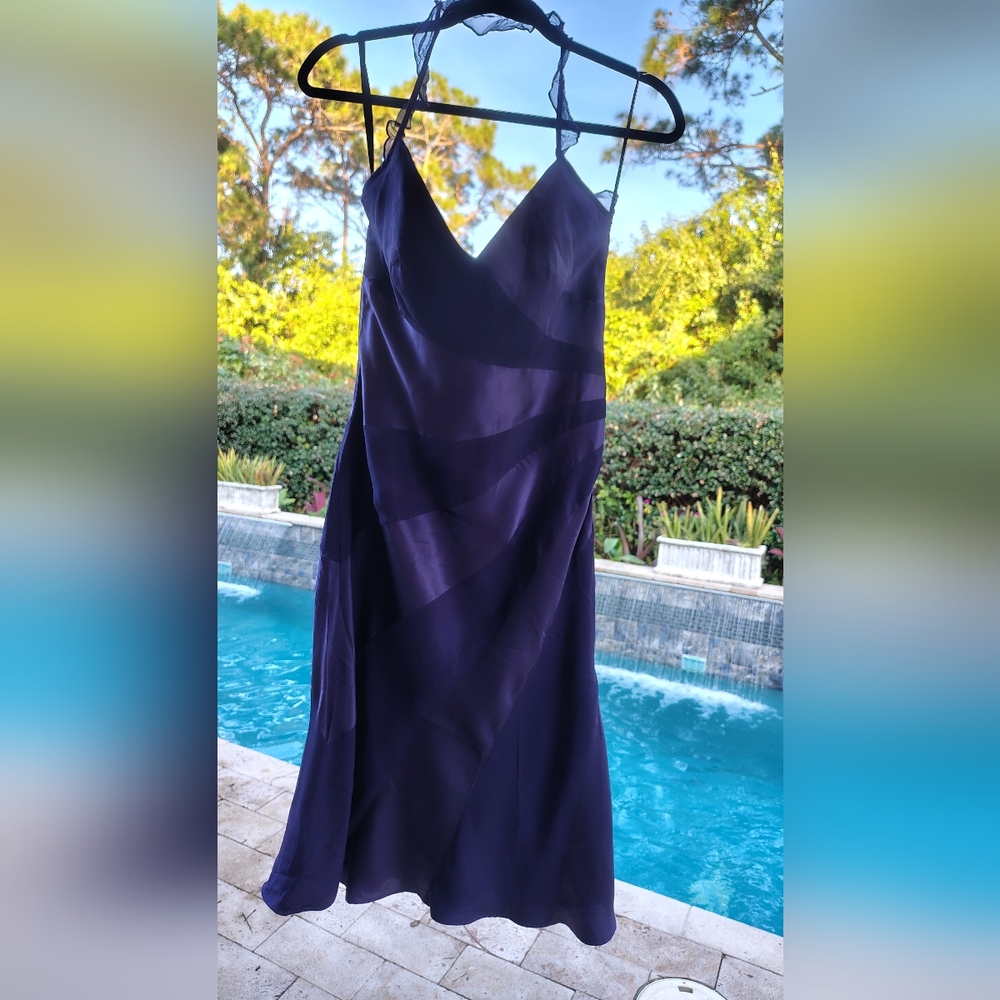 NWT $215 LAUNDRY Gorgeous Deep Purple Strappy Silk Midi Cocktail Dress Fem Sz 6